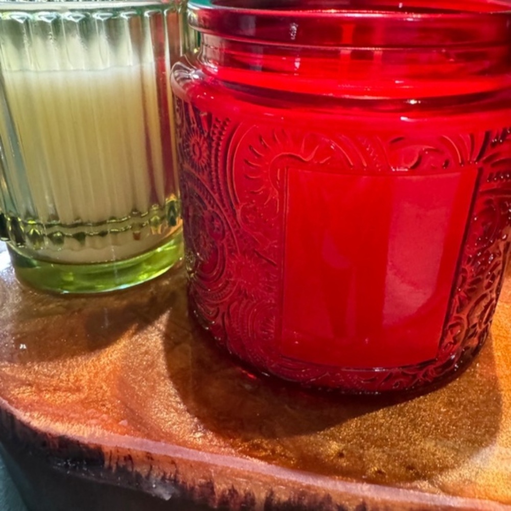 Red Embossed Red 10 ounce Candle Jar with Tin Lid- Sleighing It!!
